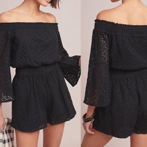 Anthropologie - Chloe Oliver EYELET OFF-THE-SHOULDER ROMPER - black, size large